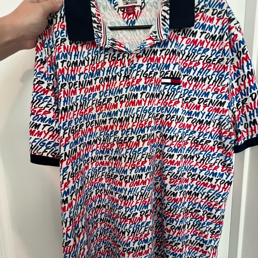 Tommy Hilfiger Red, Blue, and White Logo Polo Shirt